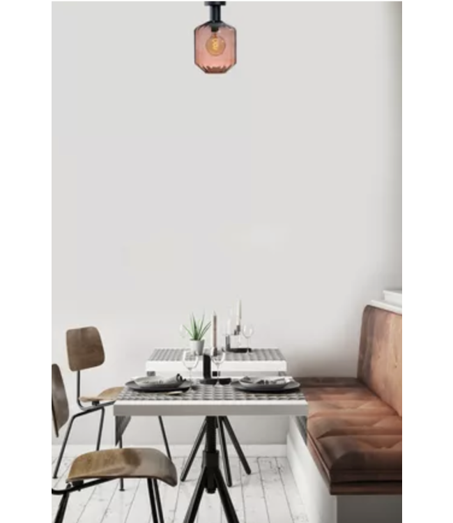 Plafondlamp met doorzichtig geribbeld glas -36cm- Rood