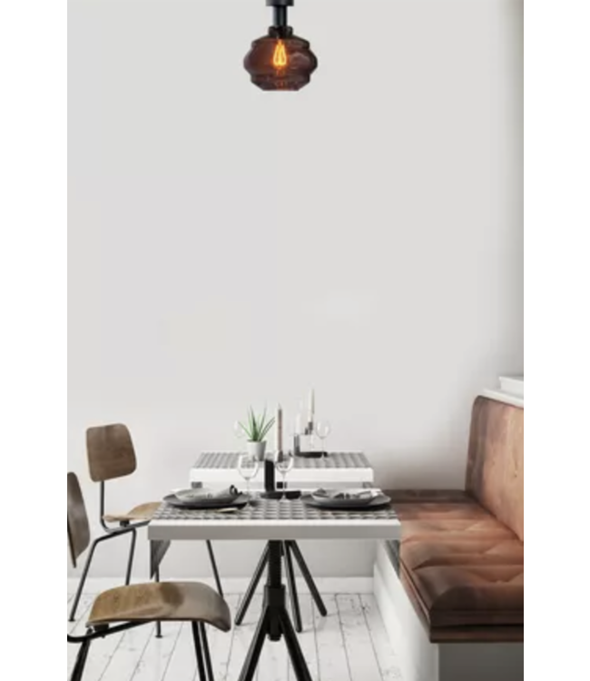 Plafondlamp met rood geribbeld glas -36cm-