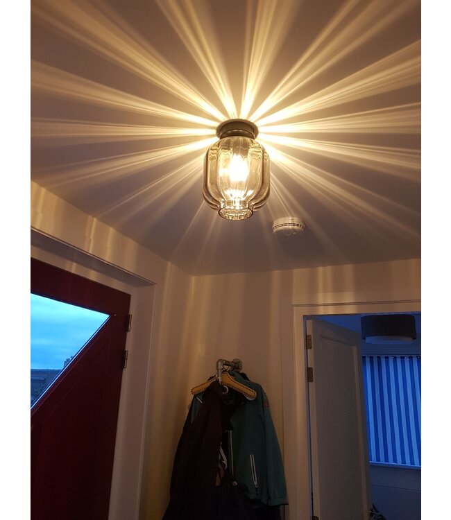 Italiaans glas plafondlamp zwart met rookglas diam 20cm