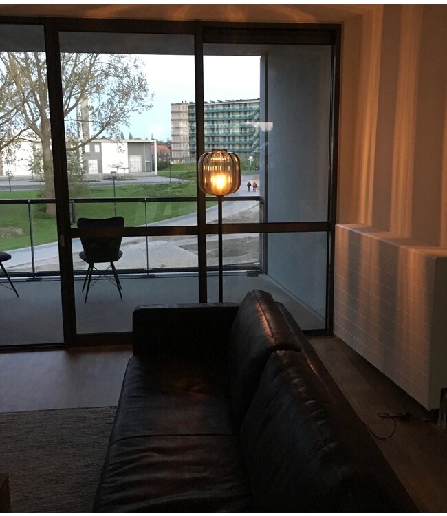 Italiaans glas plafondlamp zwart met rookglas diam 20cm