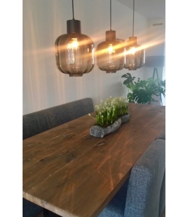 Italiaans glas plafondlamp zwart met rookglas diam 28cm