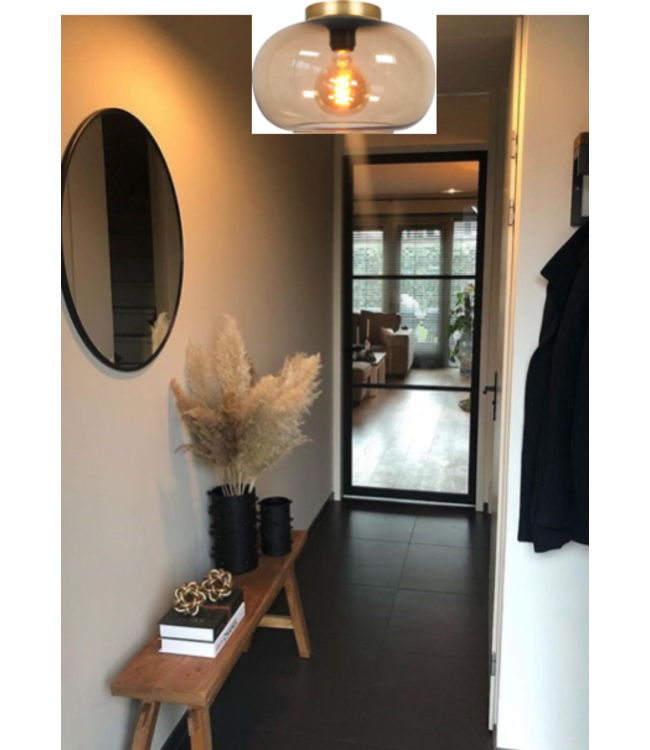 Plafondlamp Fantasy Goud met Amber Glas