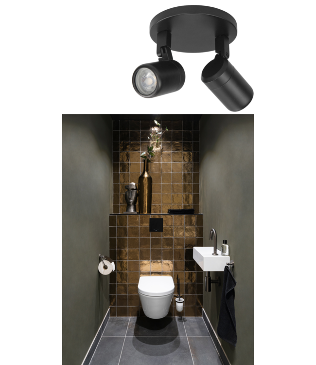 strakke mat zwarte 2 lichts badkamerspot IP 44
