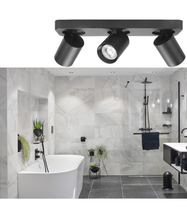 spot strak badkamer zwart 3lichts balk