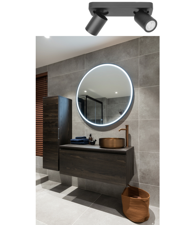 Strakke badkamerspot 2 lichts zwart