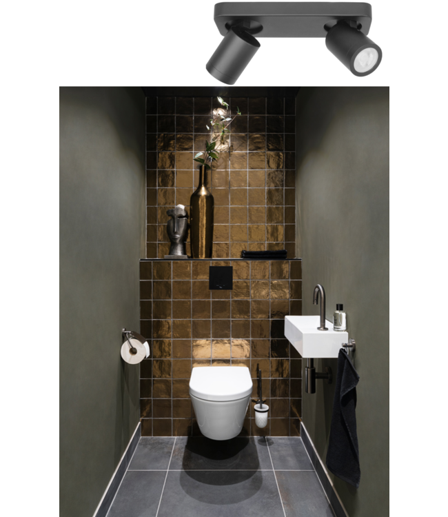 Strakke badkamerspot 2 lichts zwart