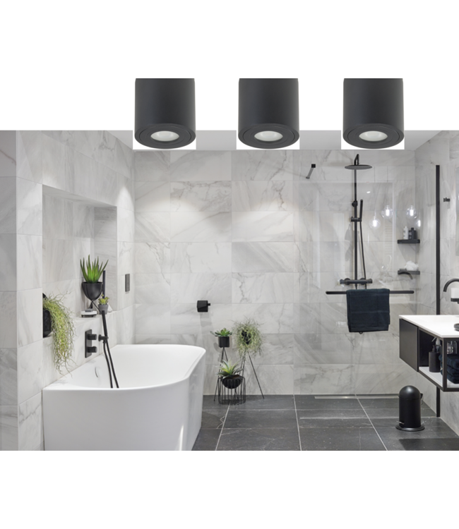 Ronde vast ip44 1 lichts. opbouw spot-10cm-zwart