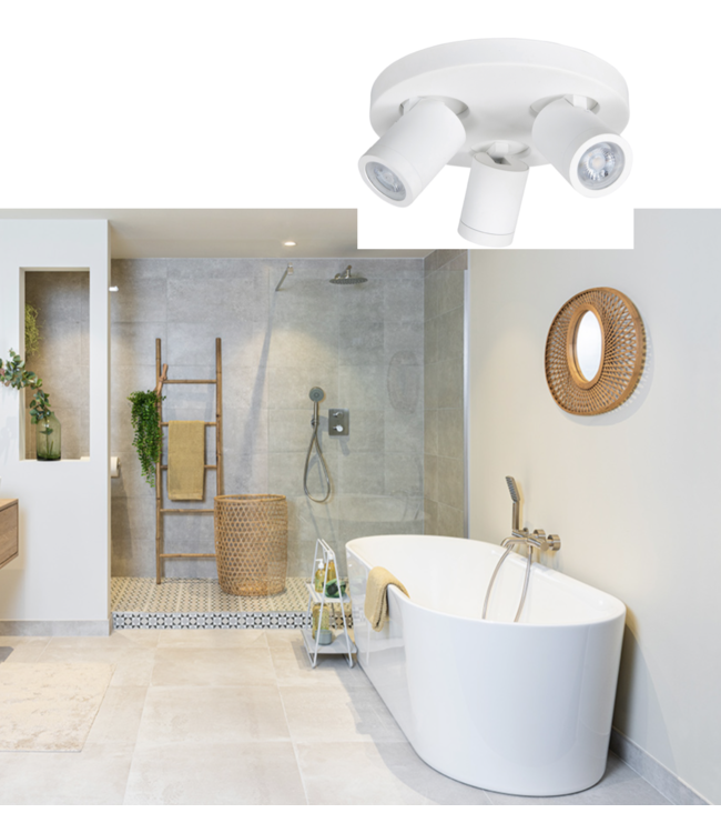 Strakke badkamerspot rond wit 3 lichts