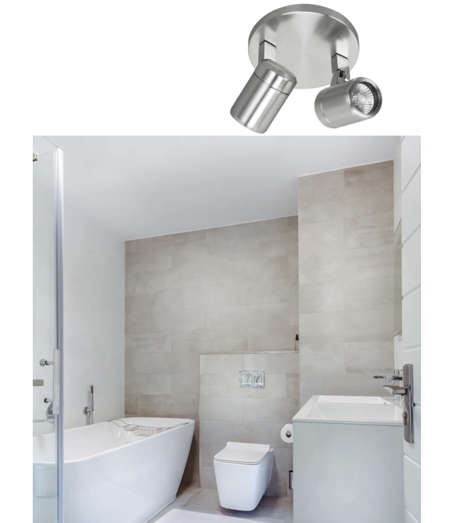 Strakke 2lichts badkamer spot excl GU10 IP44 NikkelMat