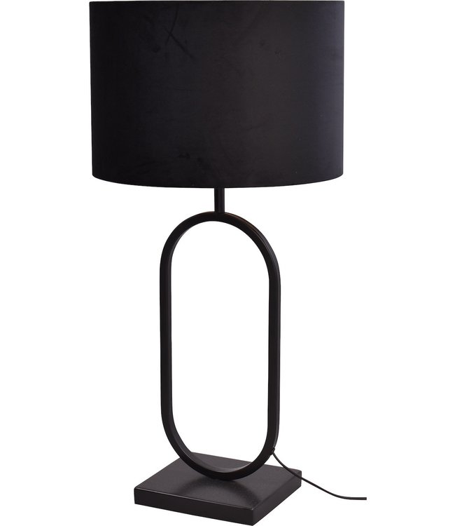 Ovale bedlamp matzwart-h78cm-kap zwart velours -ø35cm