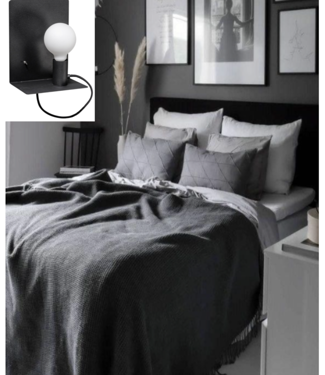 Bedlampje e27 met magneet-Zwart-met telefoon plankje