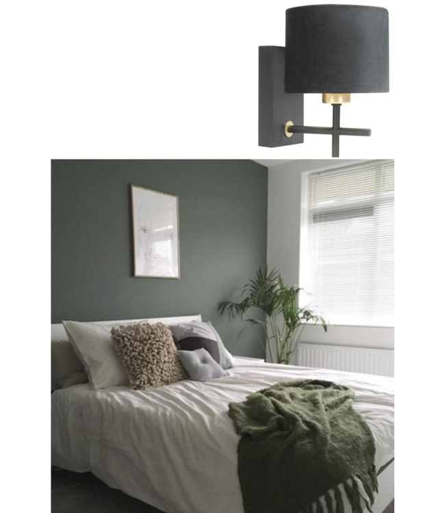 Bed wandlamp met zwarte kap en touch of gold
