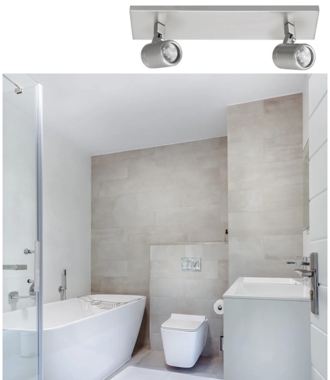 Strakke 2lichts badkamer spot balk excl GU10 IP44 NikkelMat