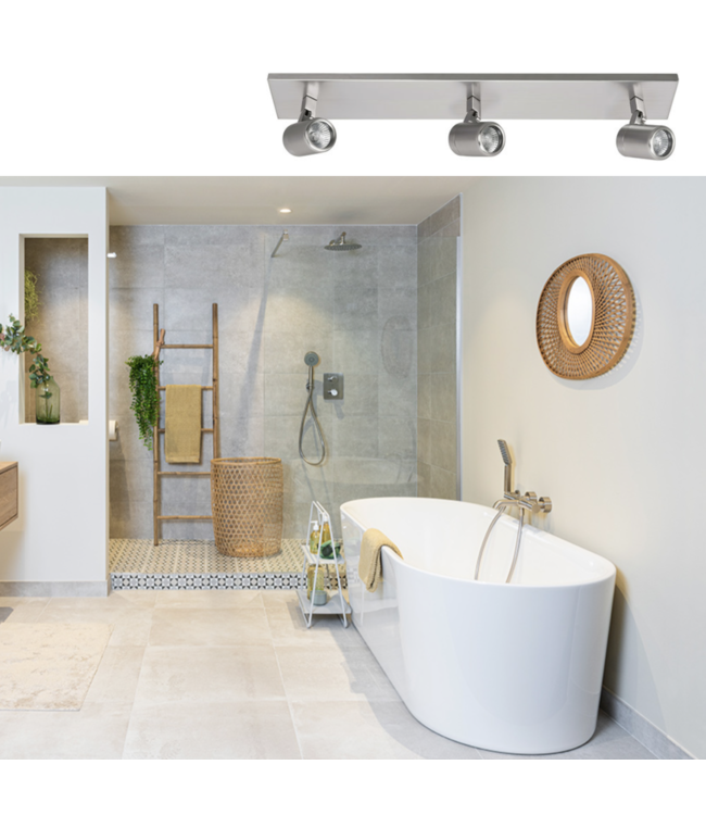 Strakke 3 lichts badkamer spot balk excl GU10 IP44 Nikkel-Mat