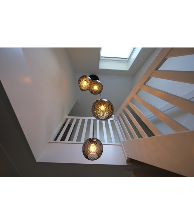 Videlamp 6 lichts zwart met gewerkt rookglas