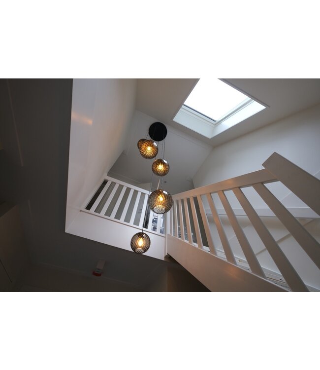 Videlamp 6 lichts zwart met gewerkt rookglas