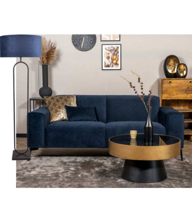 Ovale vloerlamp matzwart-162-kap dark blue velours -ø52cm