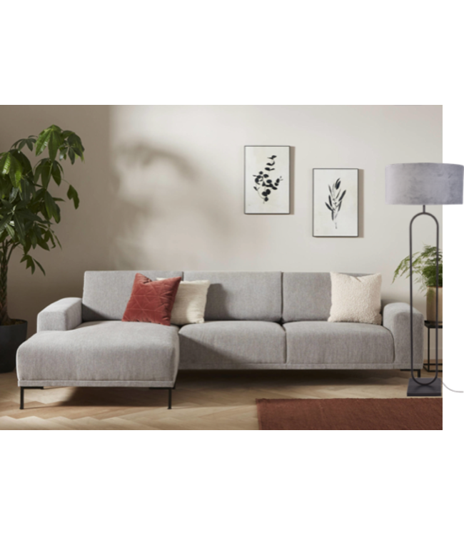 Ovale vloerlamp matzwart-162-kap grey velours -ø52cm