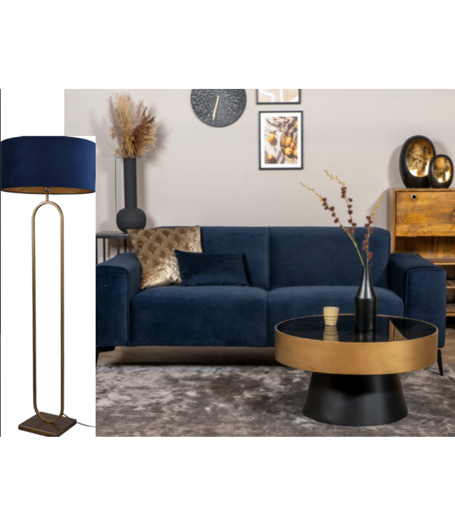 Ovale vloerlamp brass-162-kap dark bleu velours -ø52cm