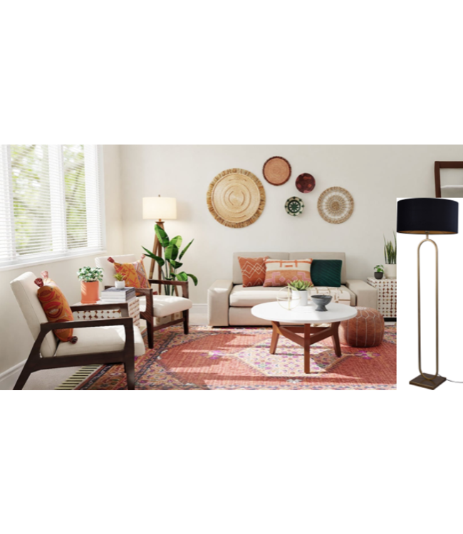 Ovale vloerlamp brass-162-kap black velours -ø52cm