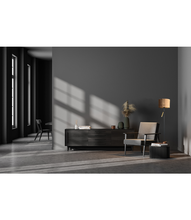 Vloerlamp zwart brass met croco kap gold en dimbare leeslamp