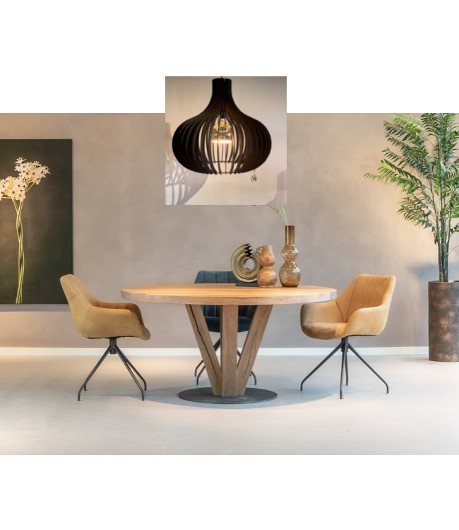 Hanglamp opengewerkt hout -50cm- Zwart