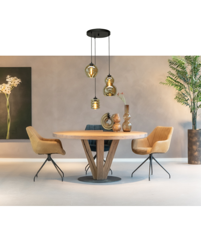 Glad rookglas 3lichts ongelijk hanglamp -35cm- Zwart