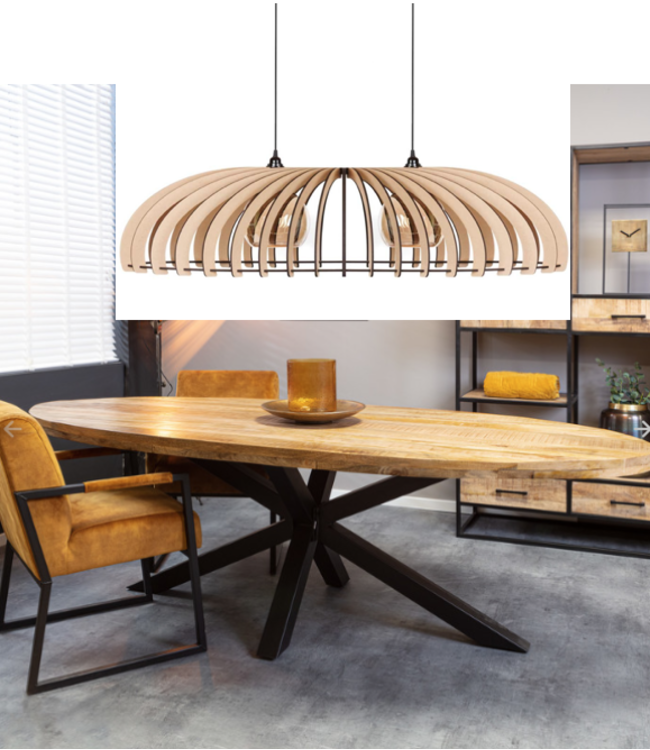Stoer naturel ovale hanglamp the Bronx 100cm met 2 e27 fittingen