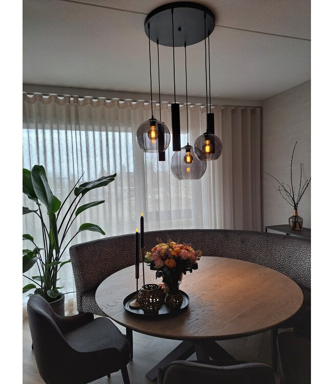 Glad smokeglas bollen 6lichts ongelijk hanglamp -50cm- Zwart