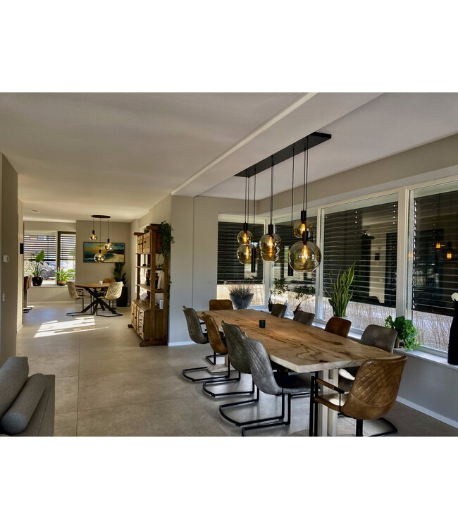 Glad rookglas bollen 6lichts ongelijk hanglamp -50cm- Zwart - Antique brass