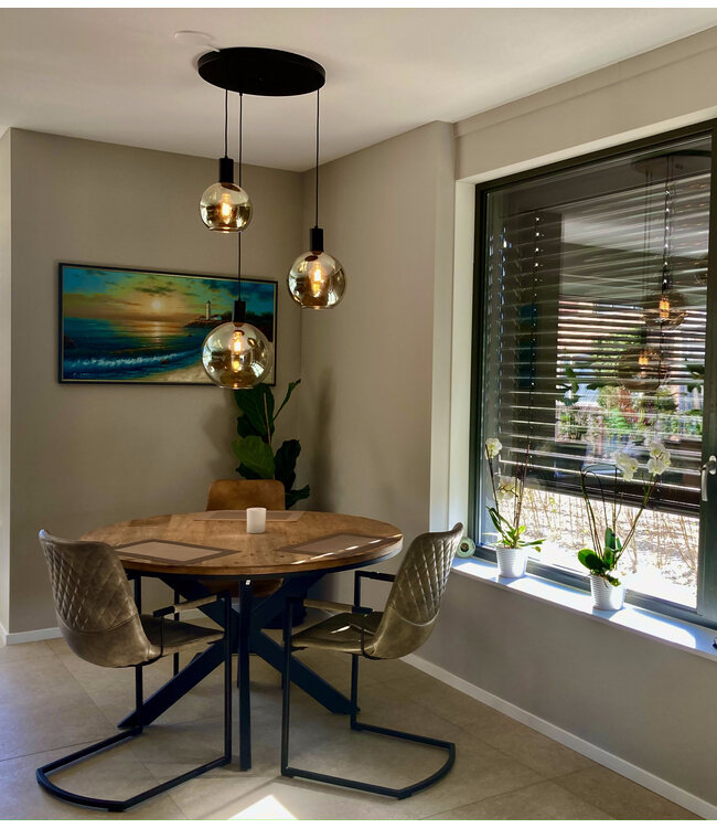 Glad rookglas bollen 6lichts ongelijk hanglamp -50cm- Zwart - Antique brass