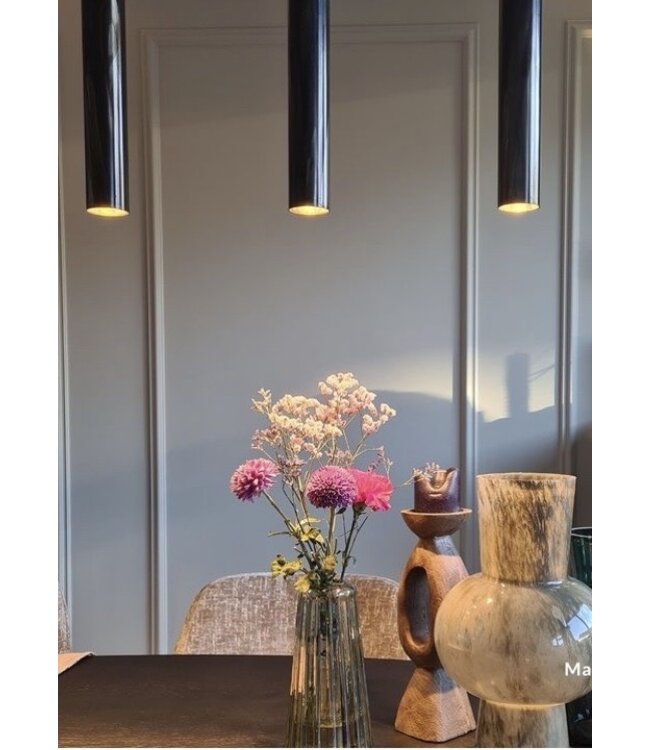 5lichts hanglamp strakke vormgeving-130cm-brass/zwart