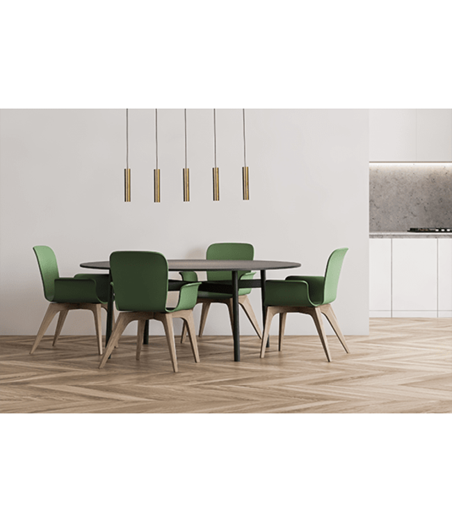 5lichts hanglamp strakke vormgeving-130cm-brass/zwart