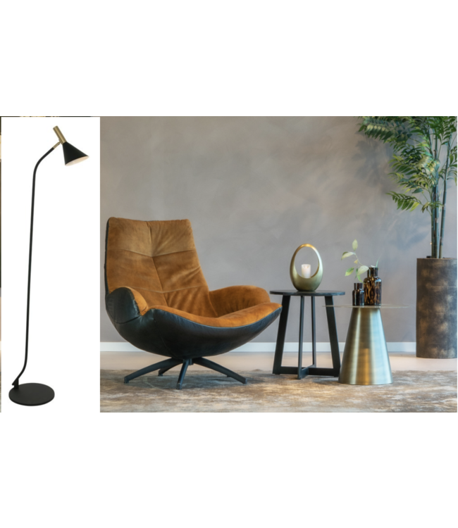 Eigentijdse, strakke trendy vloerlamp -140-Zwart/messing