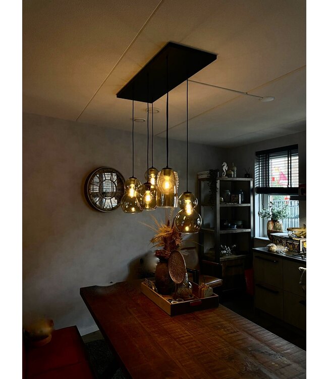 Smoke fume glas 6 lichts hanglamp verschillend glas-100cm-Zwart/Smoke