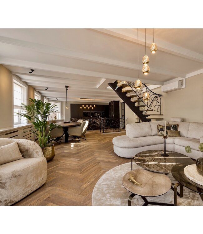 Gouden eivormige 5 lichts hanglamp op een ronde plaat -30 cm- Zwart/Goud