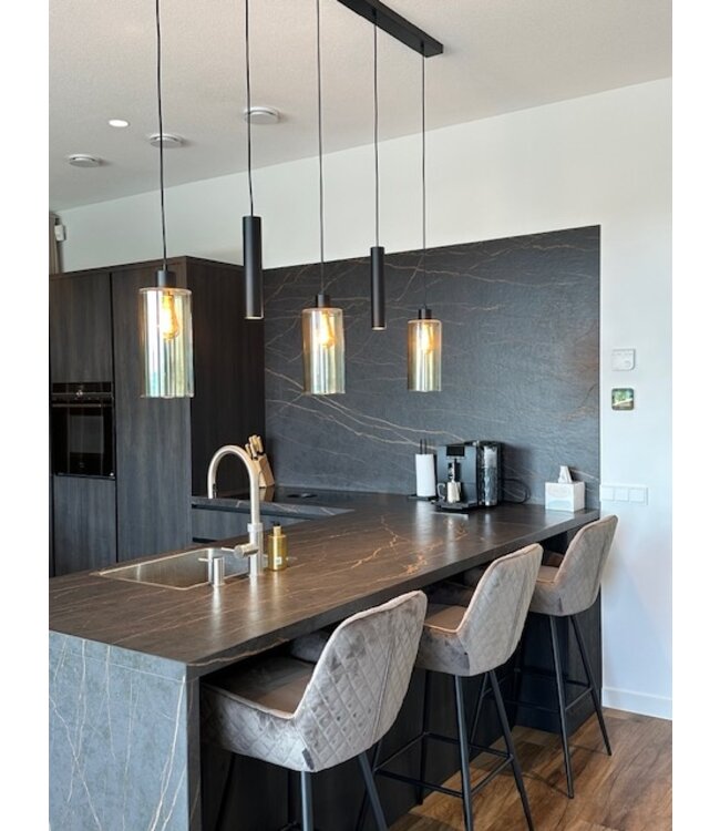 Hanglamp 130cm 3 smoke fume Italiaanse glazen met 2 spots