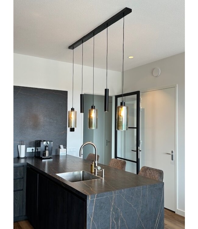 Hanglamp 130cm 3 smoke fume Italiaanse glazen met 2 spots