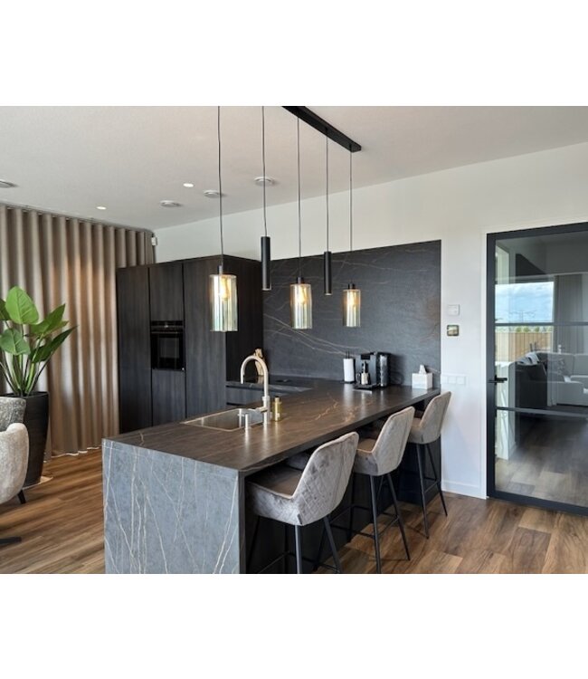 Hanglamp 130cm 3 smoke fume Italiaanse glazen met 2 spots