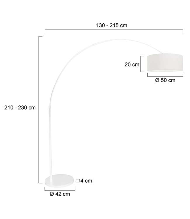 Booglamp verstelbaar incl kap - wit linnenkap