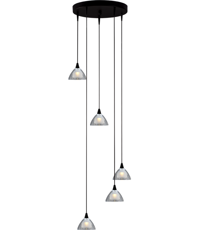 Videlamp rond 5 lichts hanglamp zwart 35cm dubbel Italiaans glas