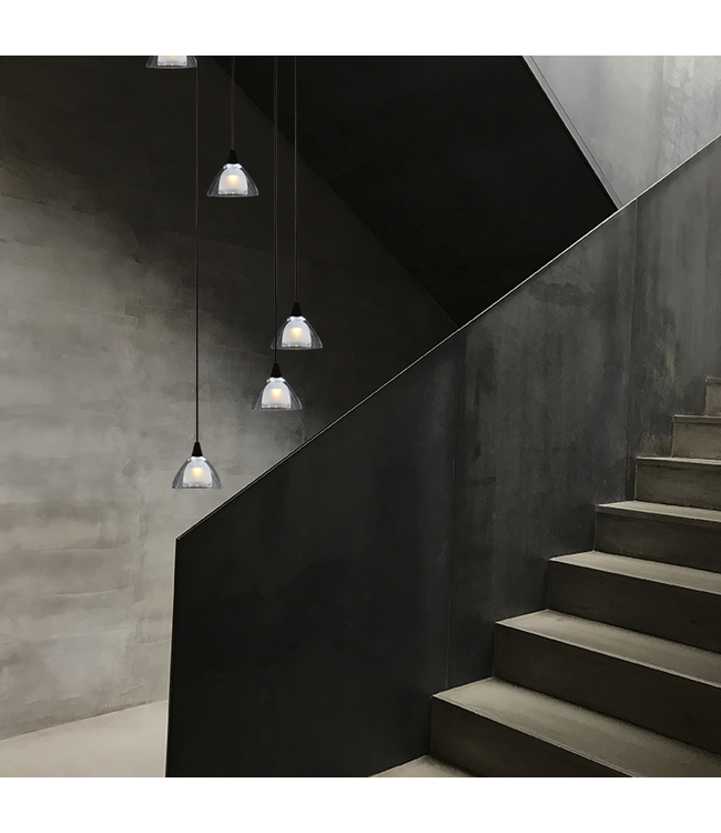 Videlamp rond 5 lichts hanglamp zwart 35cm dubbel Italiaans glas