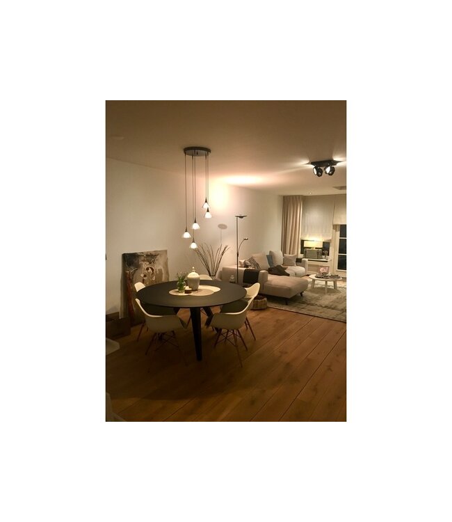 Videlamp rond 5 lichts hanglamp zwart 35cm dubbel Italiaans glas