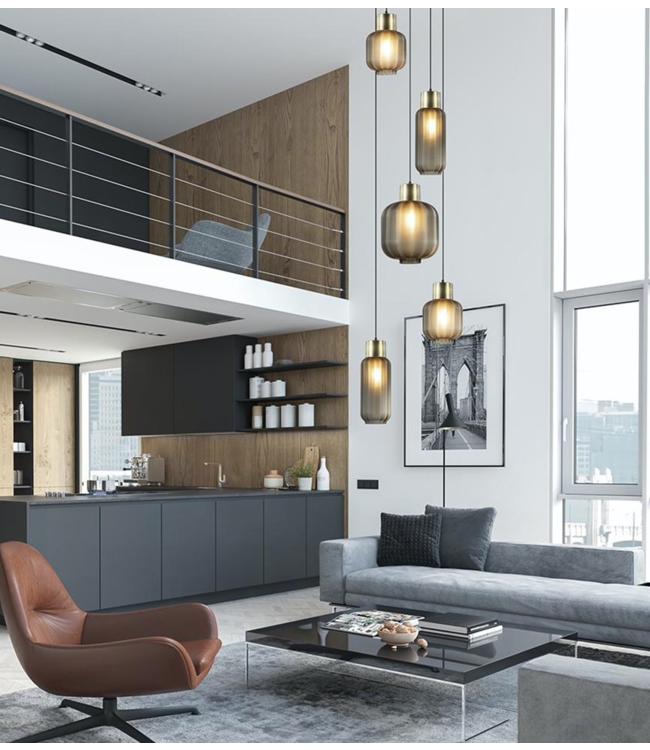 Videlamp italiaans ribbel glas matt smoke 5lichts 50cm