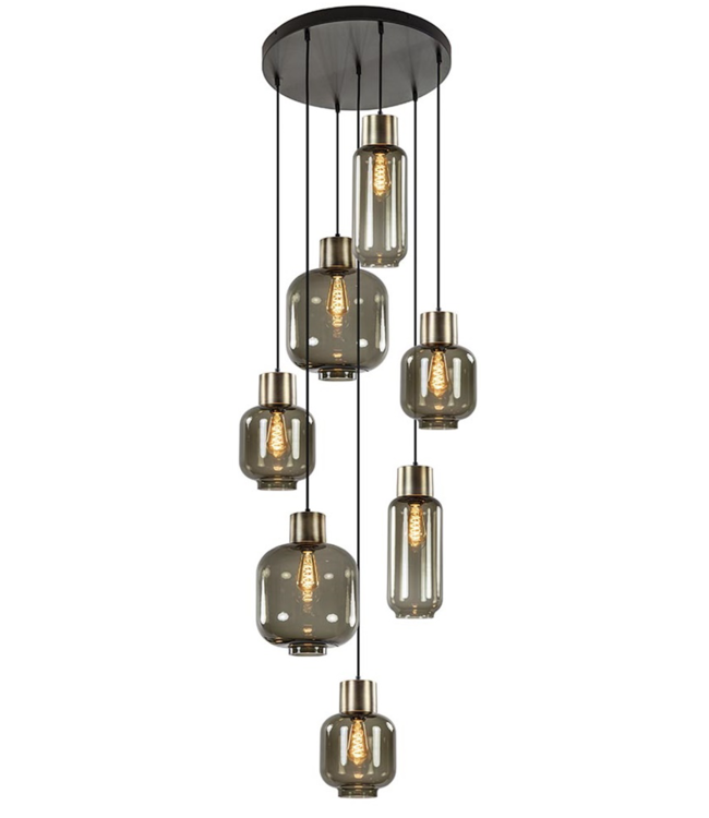 Videlamp 50cm 7lichts glad italiaans smoke glas-50cm-zwart/goud