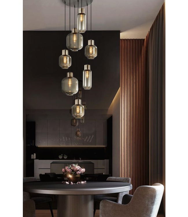 Videlamp 50cm 7lichts glad italiaans smoke glas-50cm-zwart/goud