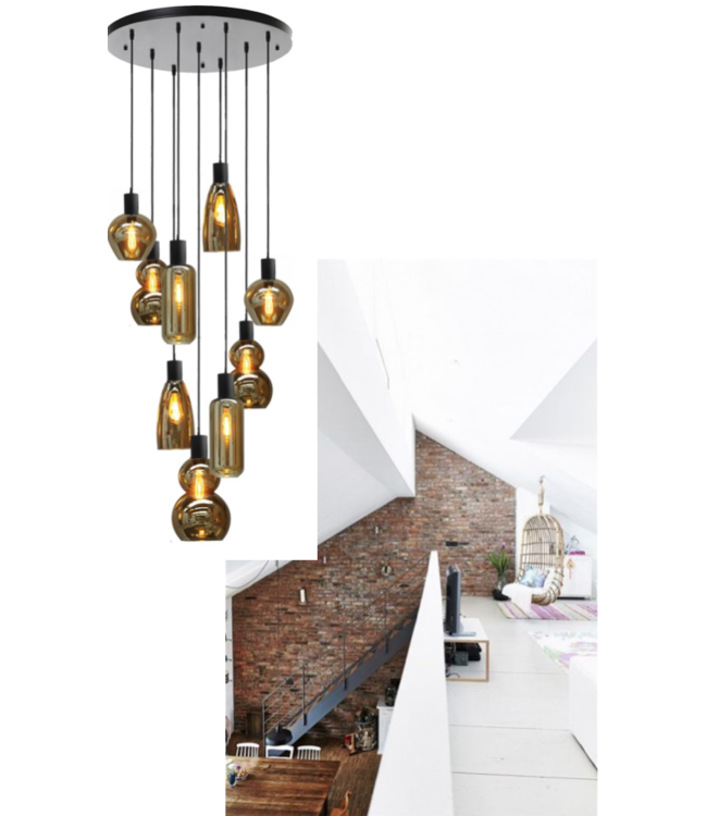 Videlamp 70cm met 9 glazen smoke fume