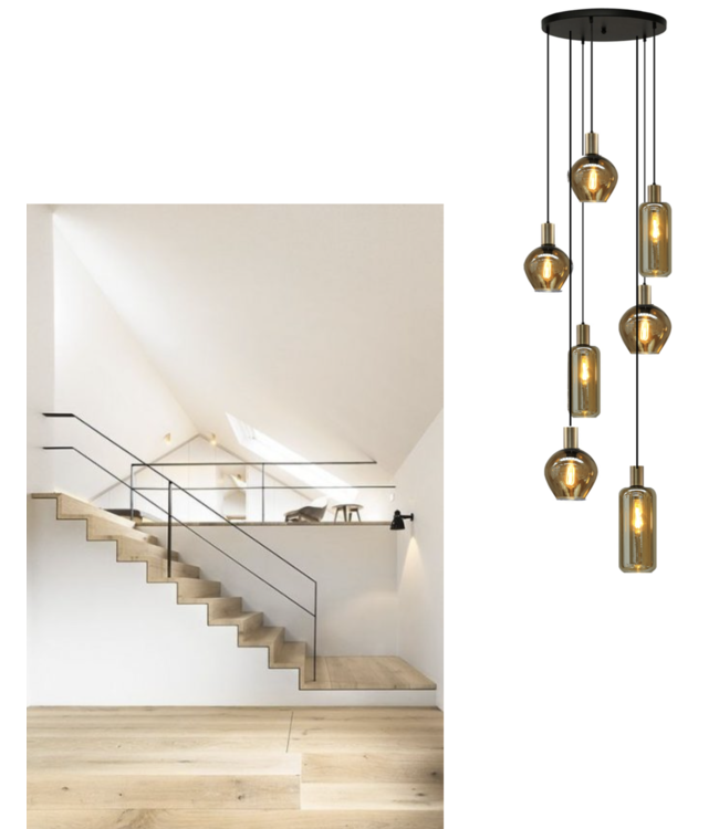 Videlamp 50cm met 7 glazen smoke fume