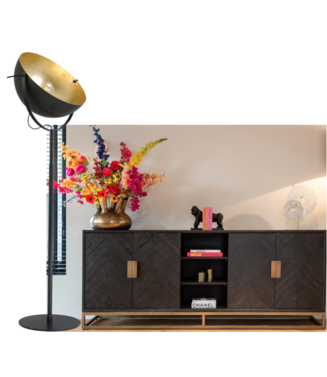 Industrie uplighter kantelbaar -H175cm- gunmetal/goldleaf