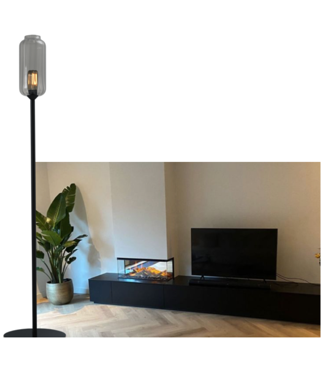 Vloerlamp italiaans smoked glas -165cm- Zwart